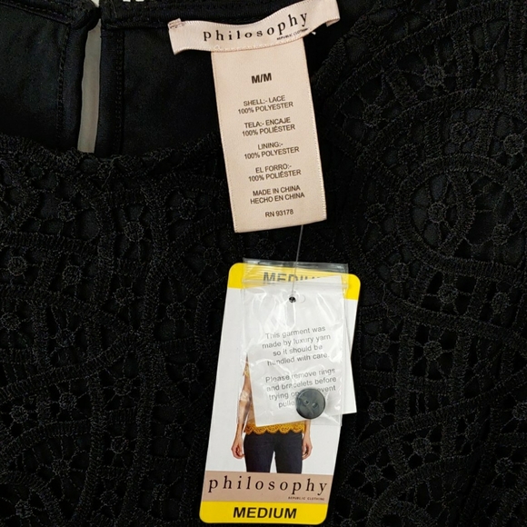 NWT-Philosophy Black or White Lace Short Slv Top - Picture 5 of 9